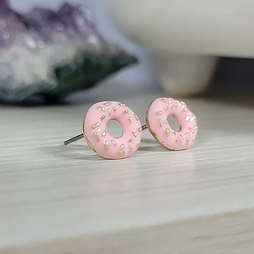 Frosted Donut Stud Earrings - Picture 4 of 6